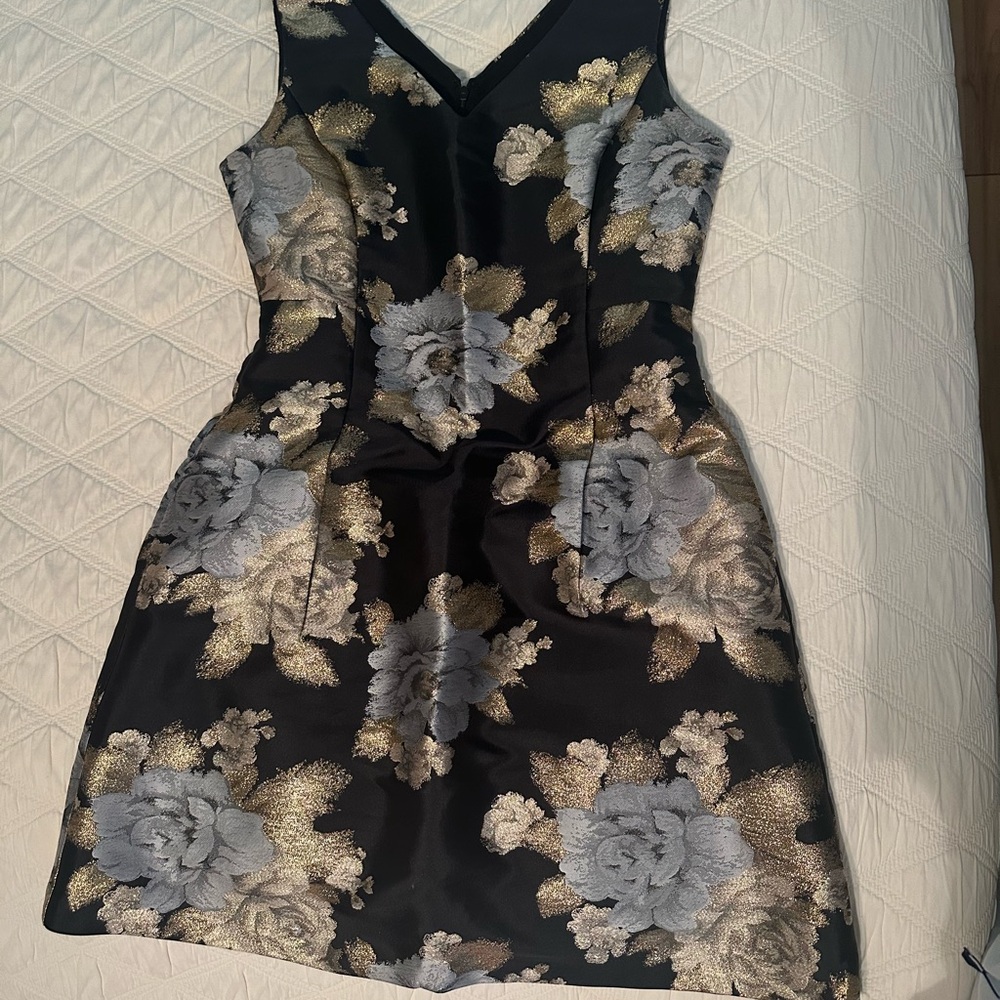 Donna Ricco Black Dress with Gold and Gray Floral Design